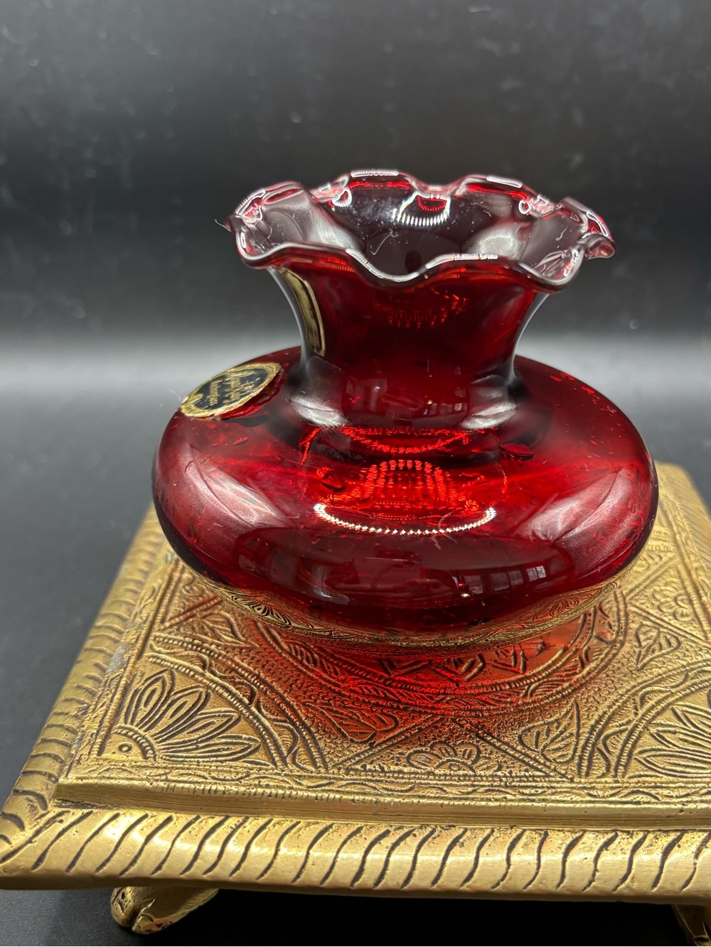 Royal Ruby Anchorglass Ruby Red Ruffled Glass Vase - Picture 5 of 9